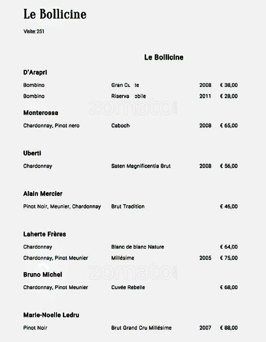 Menu di In Fucina 