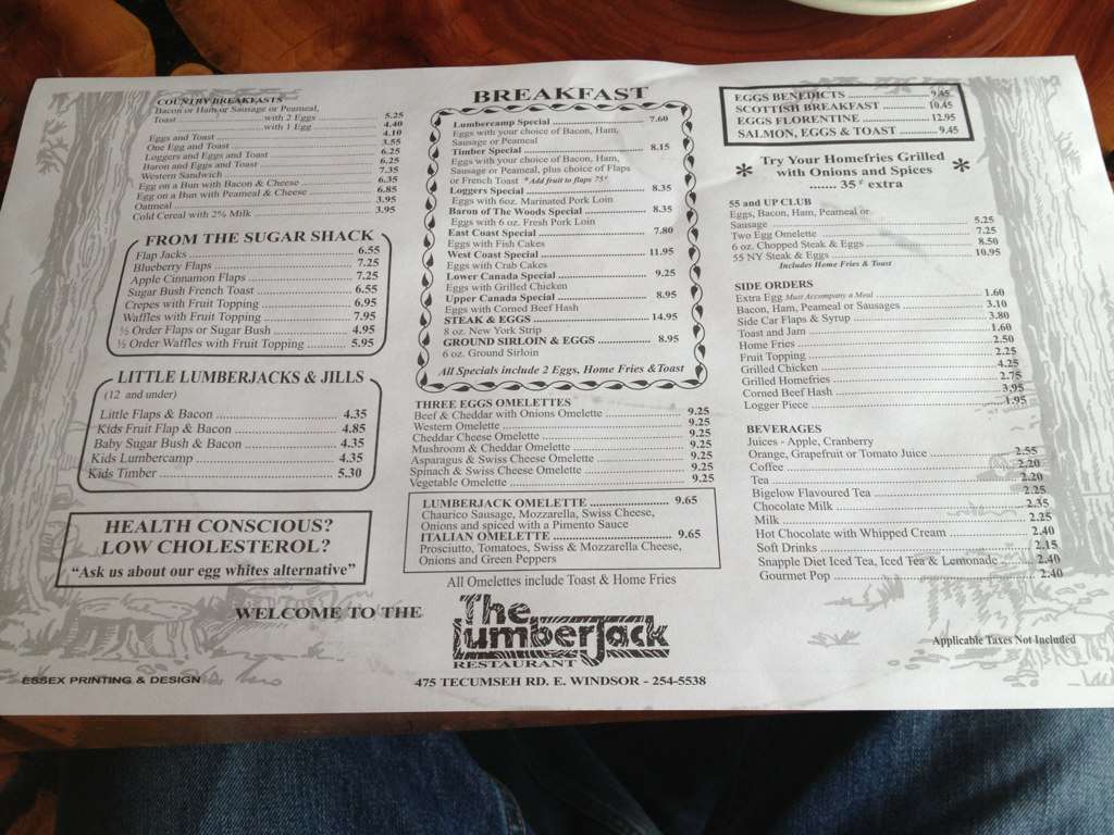 Lumberjack Menu, Menu for Lumberjack, Windsor, Windsor Urbanspoon/Zomato