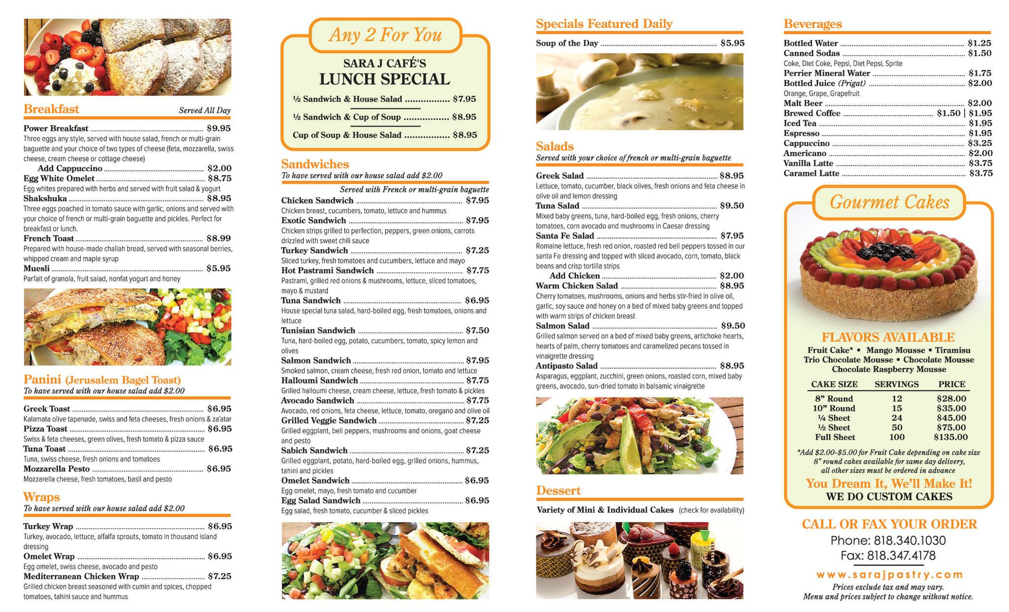 Sara J Pastries and Cakes Menu Urbanspoon/Zomato