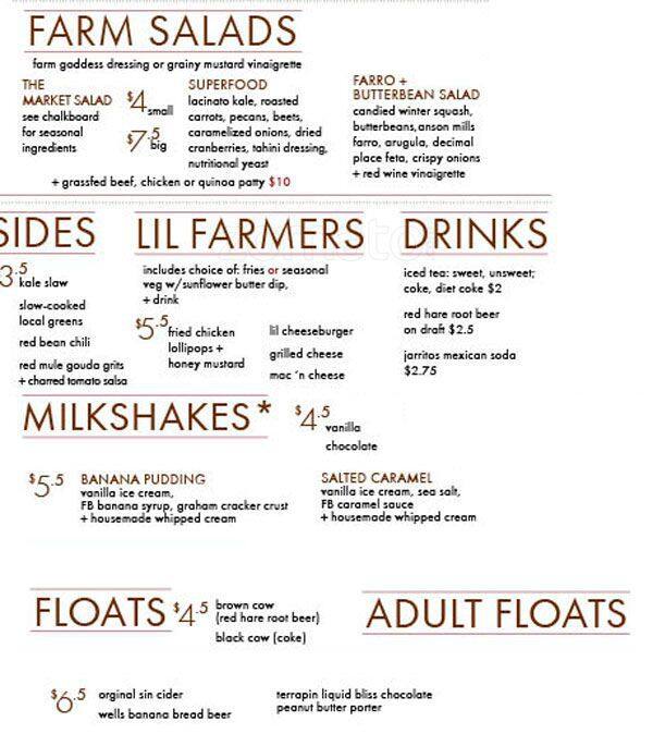 Menu at Farm Burger pub & bar, Decatur, 410B W Ponce de Leon Ave