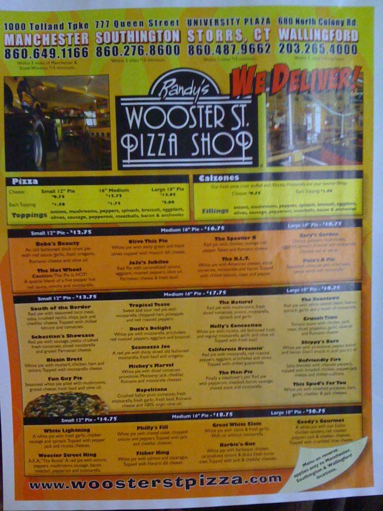 Randy's Wooster Street Pizza Menu Urbanspoon/Zomato