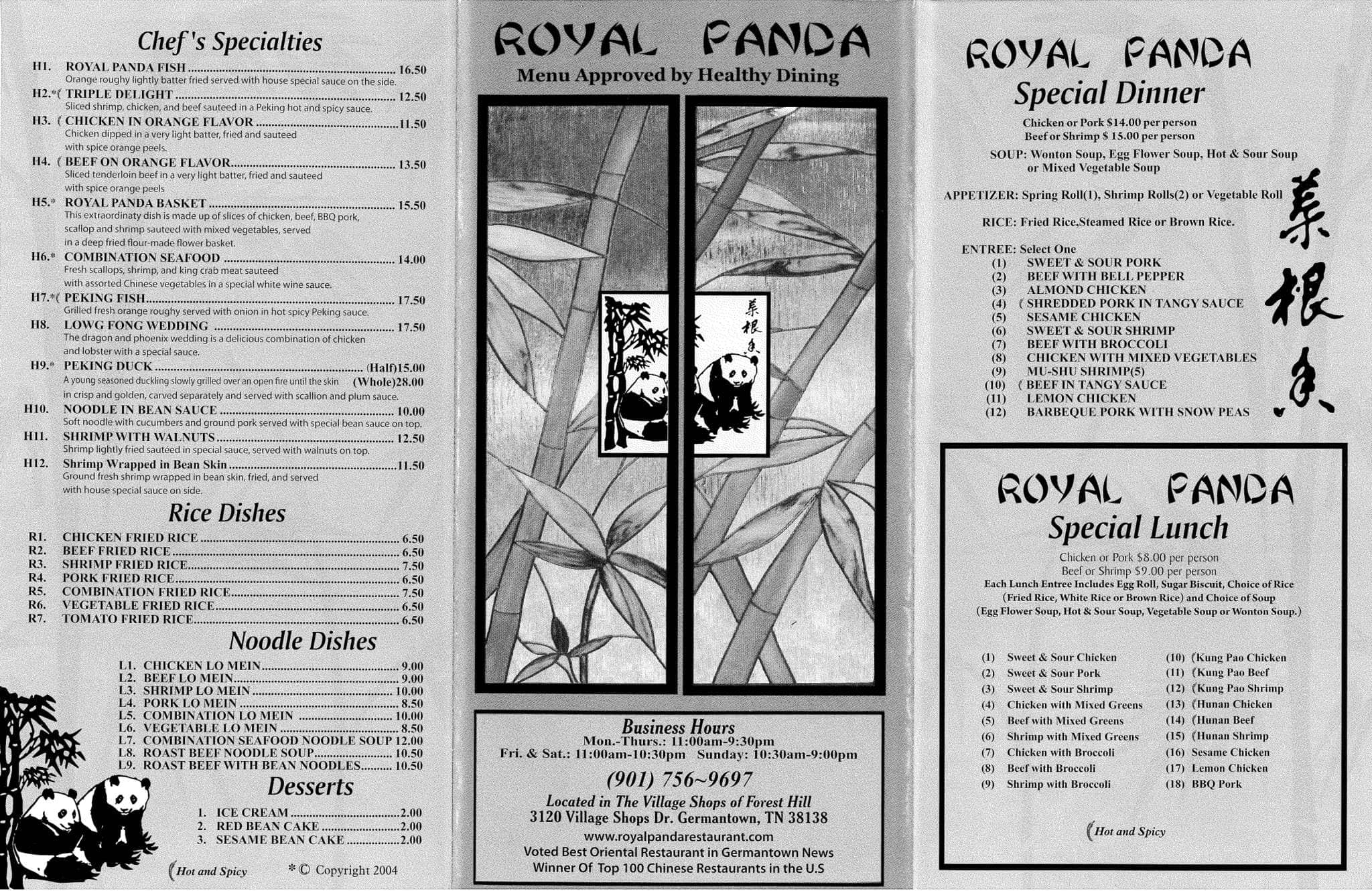 royal panda menu