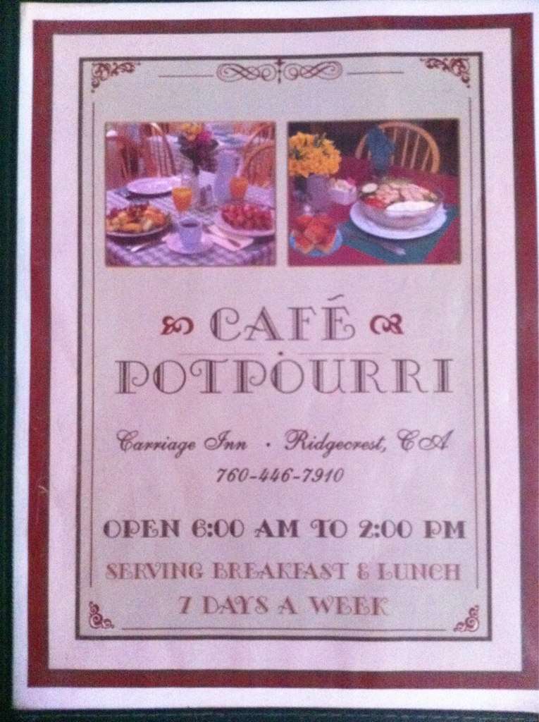 Cafe Potpourri Menu, Menu for Cafe Potpourri, Ridgecrest, Ridgecrest