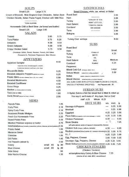 Brian's Roast Beef Deli Menu - Urbanspoon/Zomato