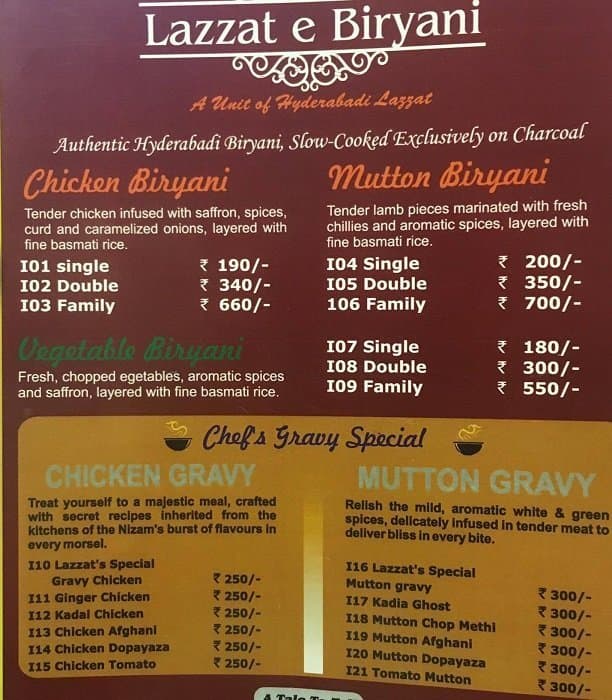 Hyderabadi Lazzat Menu, Menu For Hyderabadi Lazzat, Banjara Hills ...