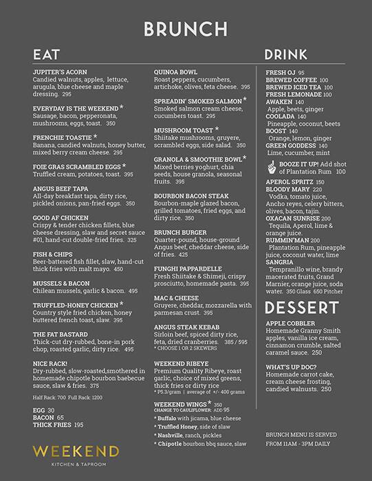 Carta del restaurante The Weekend, Cebú, 88th Ave
