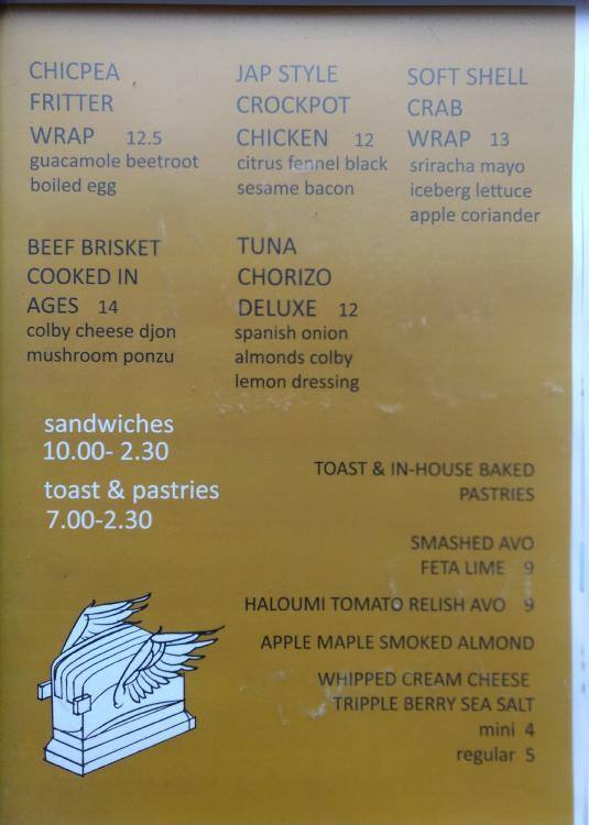 The Flying Toaster Menu, Menu for The Flying Toaster, Chippendale
