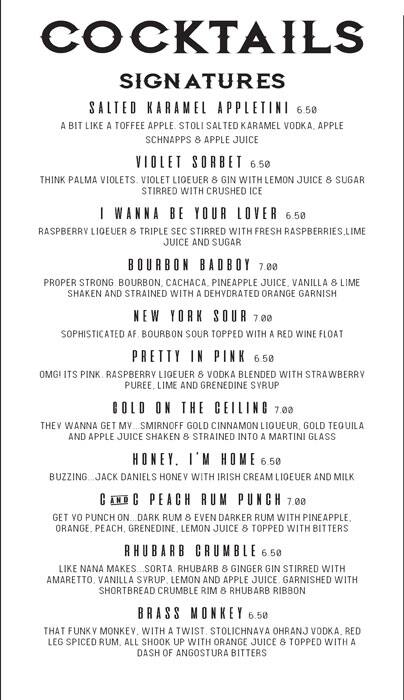 Canteen Cocktails Norton Menu