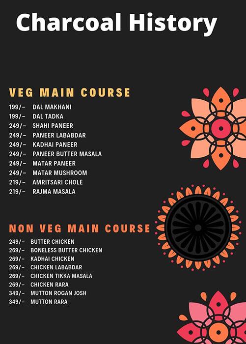 Menu of Charcoal History, Sector 41, Noida