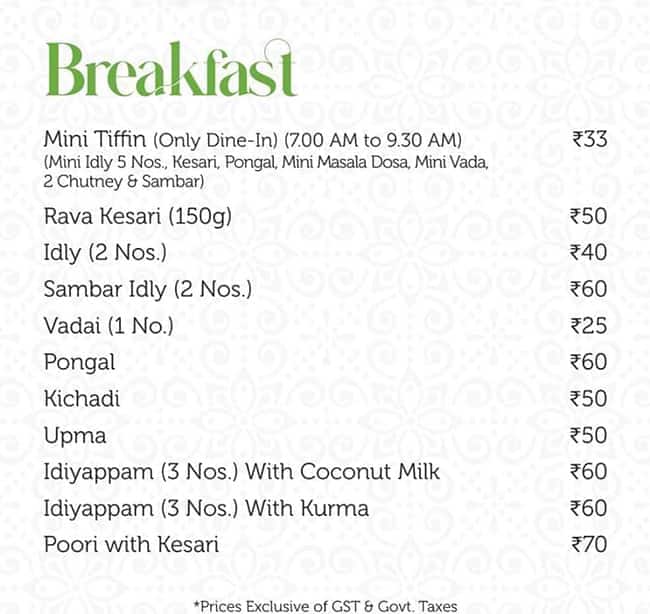 Menu of Aachi Namma Kitchen, Anna Nagar East, Chennai