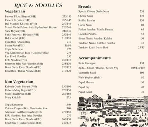 Kabeela kitchen and bar menu