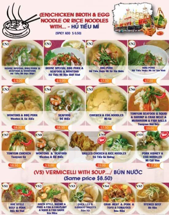 Menu de Pho Tan Dinh