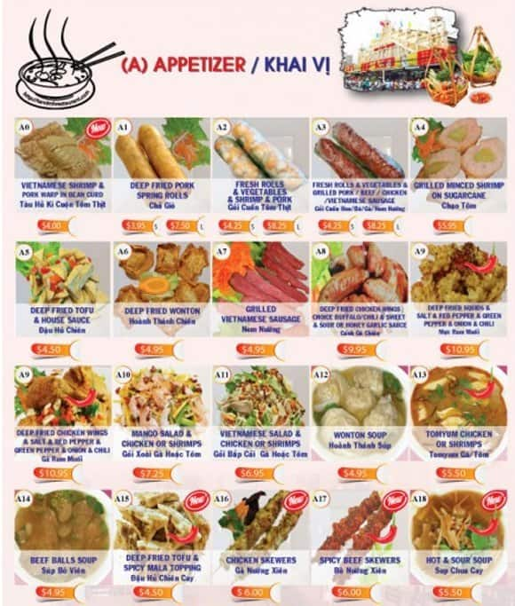 Menu de Pho Tan Dinh