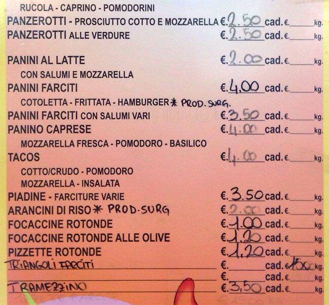 Menu di Pane & Vita 