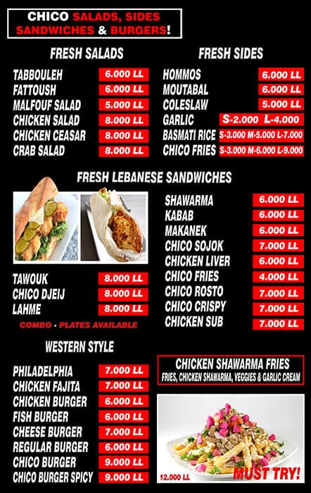 Snack Chico Chicken Menu, Menu for Snack Chico Chicken, Ain Saade, Metn ...