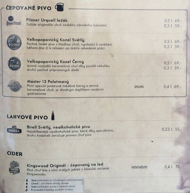 Menu at Restaurant Peppercorn, Prague