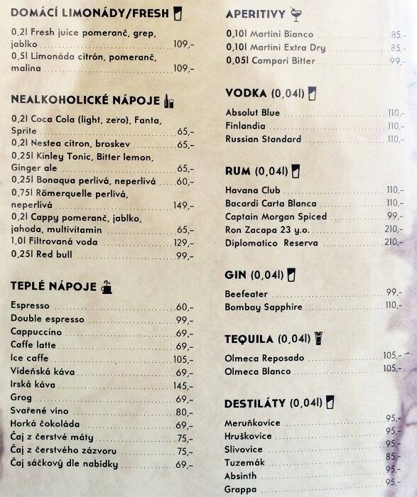 Menu at Restaurant Peppercorn, Prague