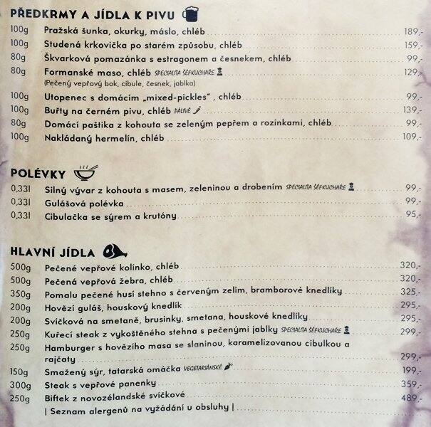 Menu at Restaurant Peppercorn, Prague