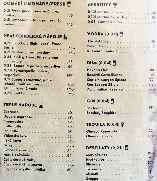 Menu at Restaurant Peppercorn, Prague