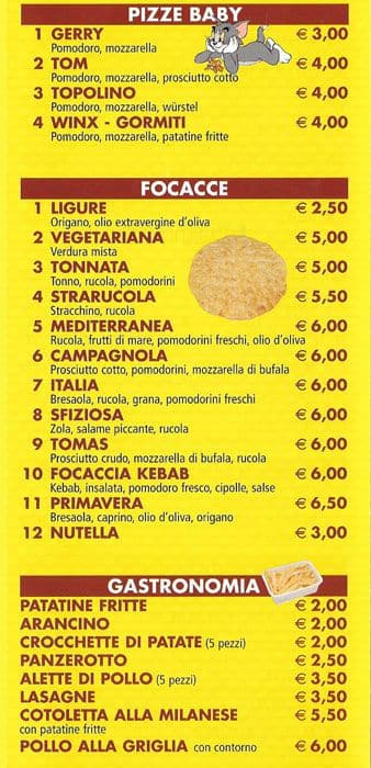 Menu di Pizzeria kebab Al Vascello 