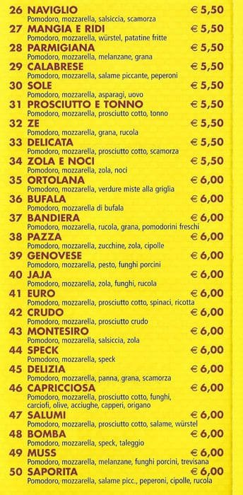 Menu di Pizzeria kebab Al Vascello 