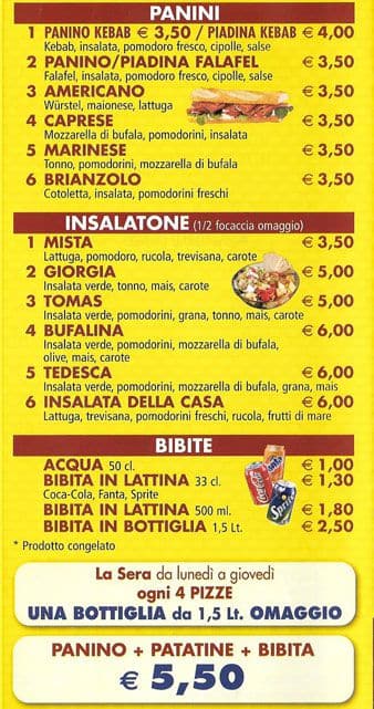 Menu di Pizzeria kebab Al Vascello 