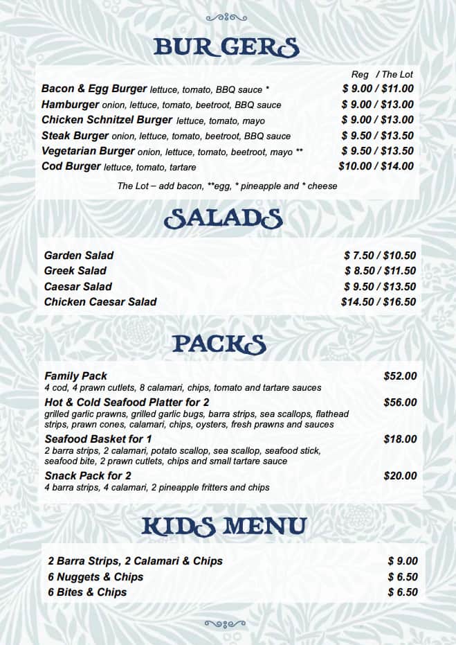 Menu at Doug