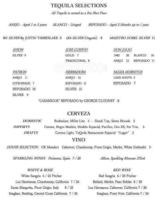 Tequila Restaurante Las Vegas Menu Urbanspoon/Zomato