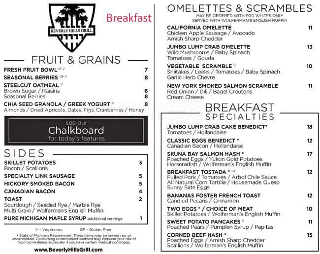 Beverly Hills Grill menu, Menu restauracji Beverly Hills Grill, Beverly