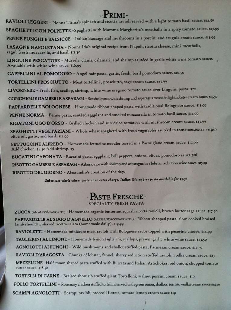 Menu at Alessa pub & bar, Laguna Beach