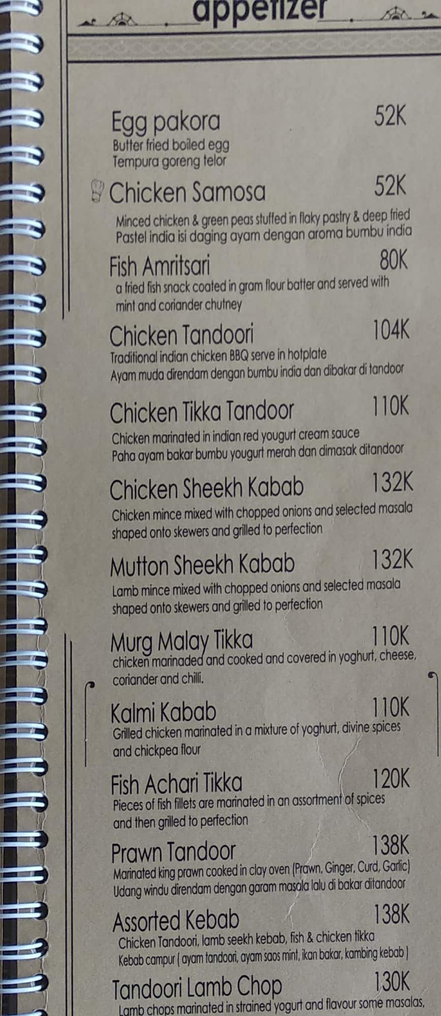 Menu at Sitara, Bedulu