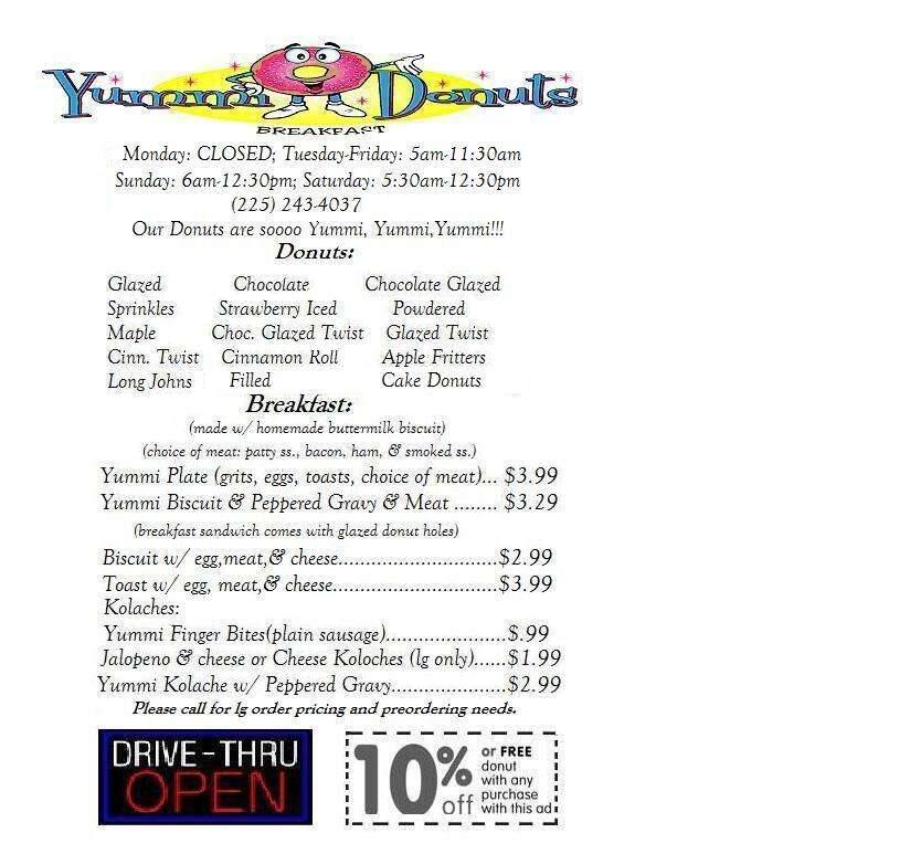 Menu at Yummi Café Express, LLC cafe, Denham Springs