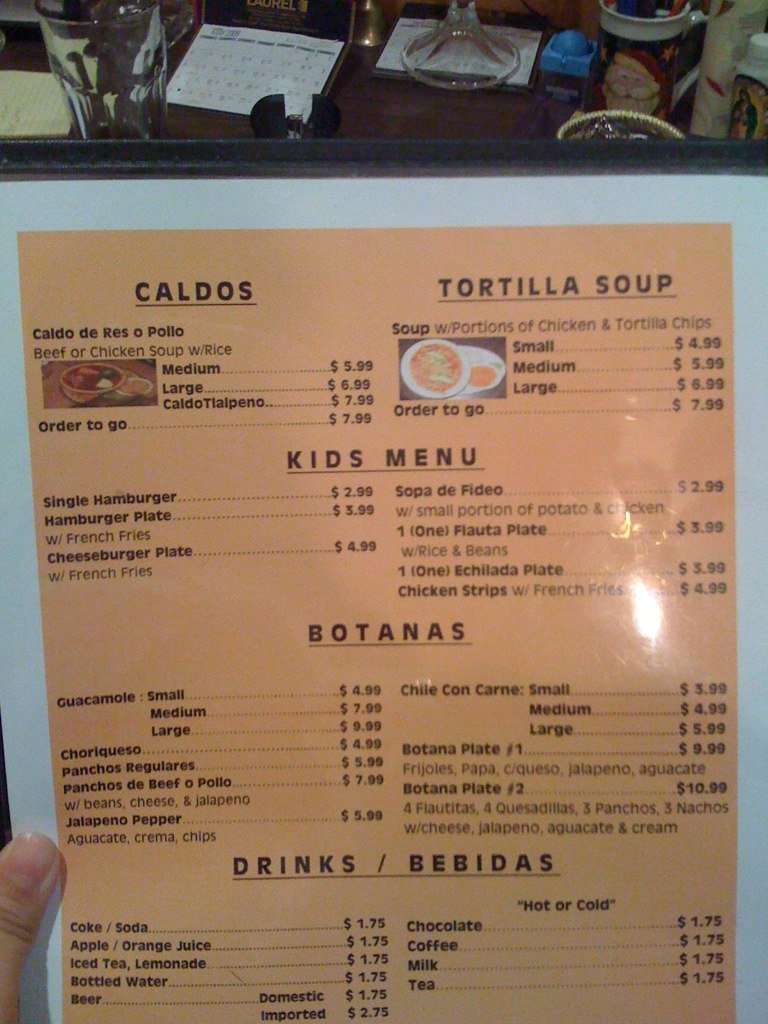 Nuevo Tio Hut Menu, Menu for Nuevo Tio Hut, Hillside, Laredo