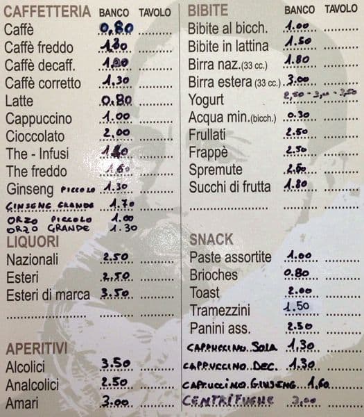 Menu di Cocktail Bar Gelateria L'incontro 