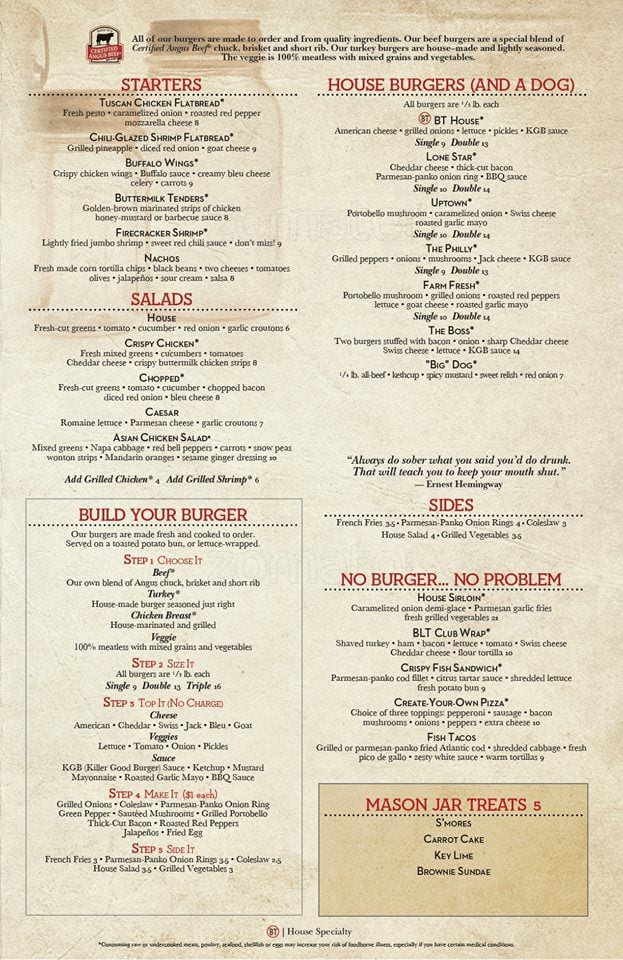 Menu at The Burger Place - Anaheim, California pub & bar, Anaheim