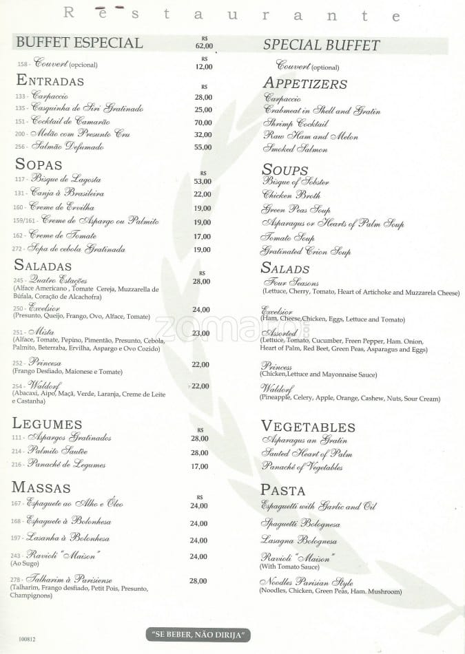 Windsor Restaurante Windsor Excelsior Hotel Menu Zomato Brasil