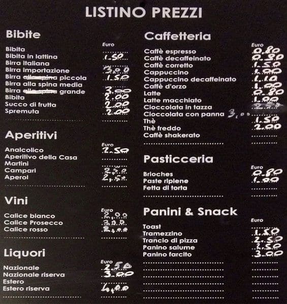 Menu di Bar Gelateria Pezzotti Roma 