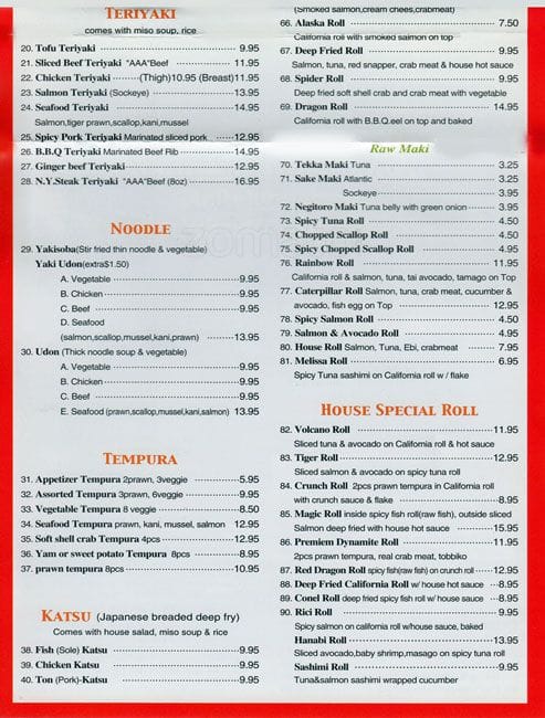 Menu de Eko-Ya