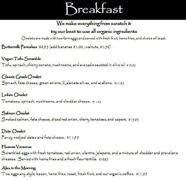 Cafe Leila Menu, Menu for Cafe Leila, Berkeley, Berkeley Urbanspoon