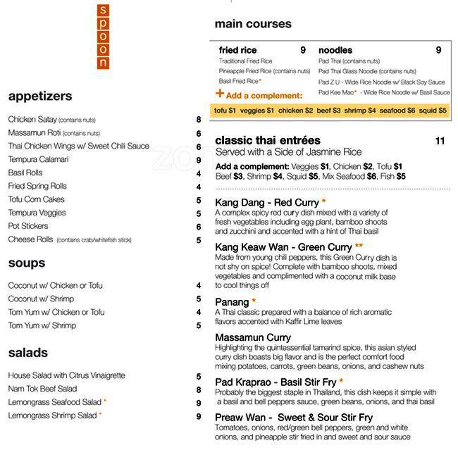 Menu at Spoon Eastside restaurant, Atlanta, 749 Moreland Ave SE