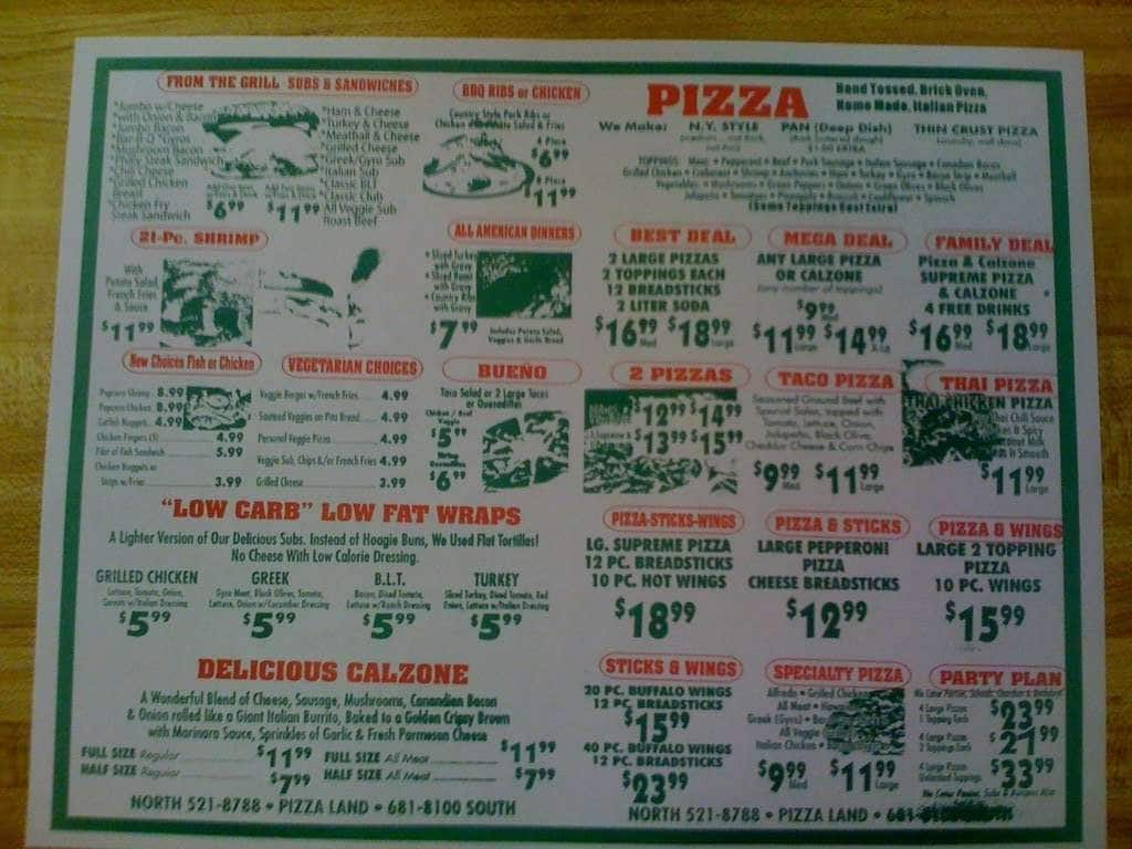 Pizza Land Menu, Menu for Pizza Land, Inner City Southside, Oklahoma ...