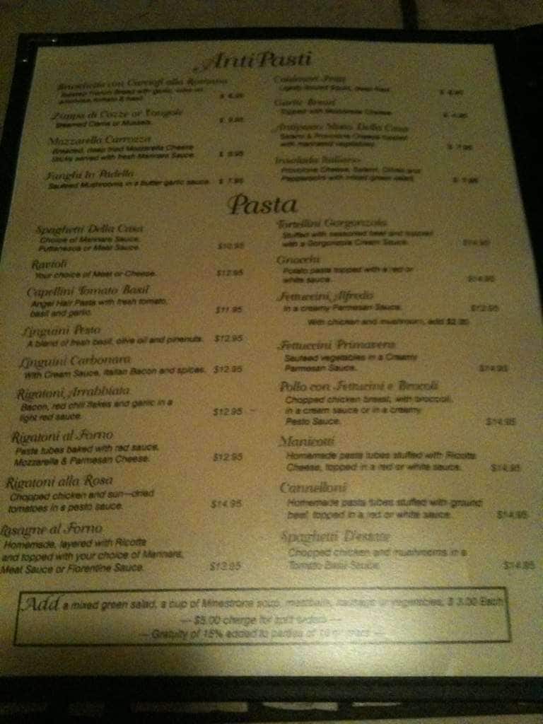 Menu at Rosa's Italian Restaurant, Visalia