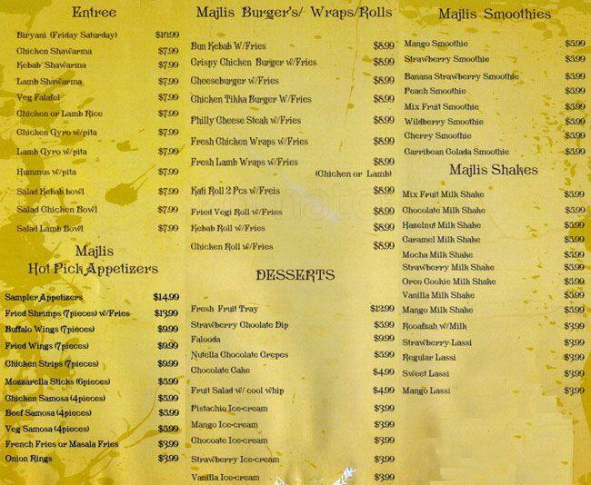 Majlis Hookah Lounge & Cafe Menu Urbanspoon/Zomato