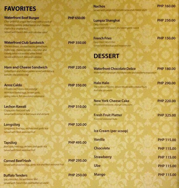 Lobby Lounge Waterfront Cebu City Hotel Casino Menu