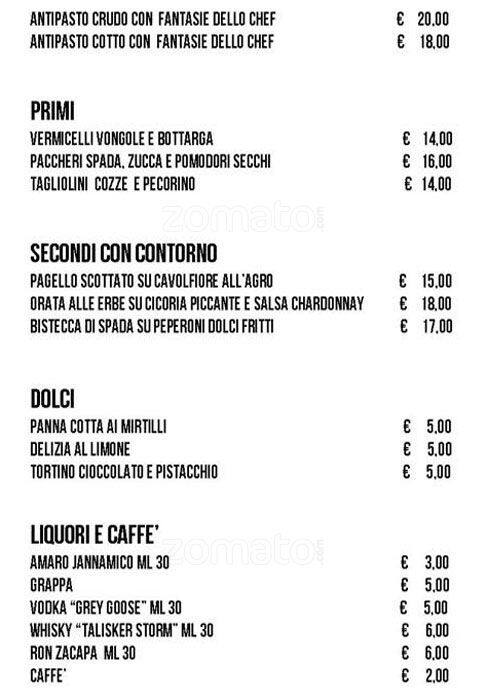 Menu di Cinque Sensi 