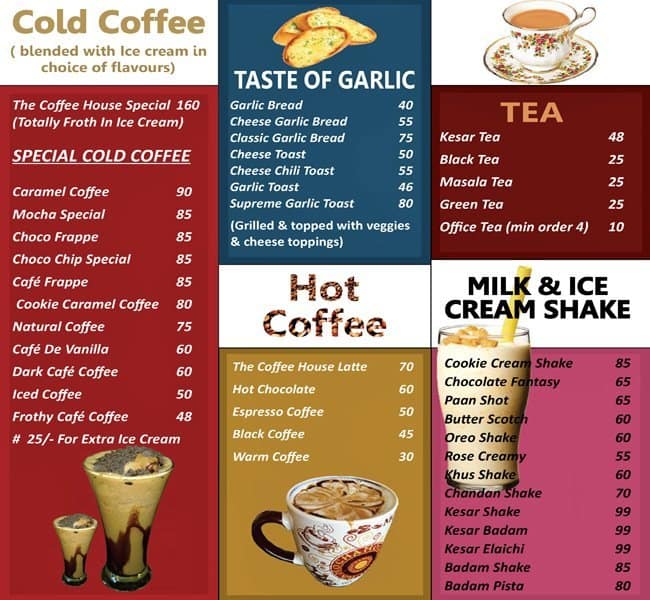 The Coffee House Menu, Menu untuk The Coffee House, Tonk Road, Jaipur