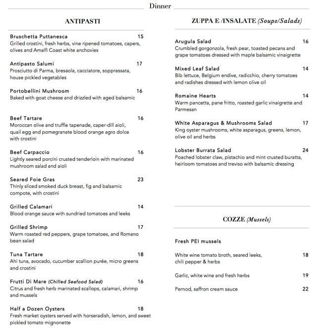 Menu at Modus Ristorante restaurant, Toronto