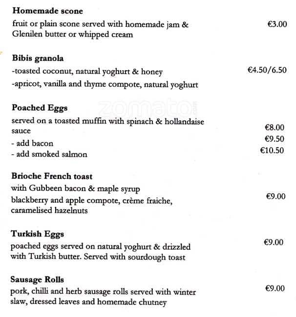 Bibi's Menu, Menu for Bibi's, Portobello, Dublin Zomato Ireland