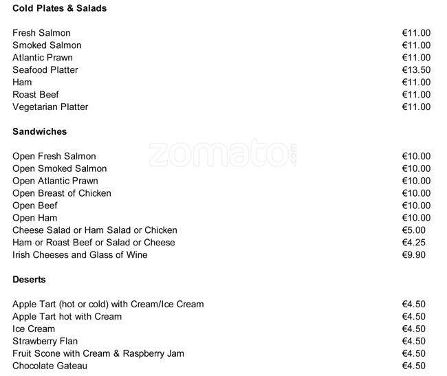 Menu at The Old Stand pub & bar, Dublin