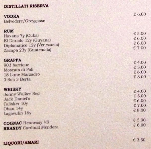Menu di Due Zero Uno 